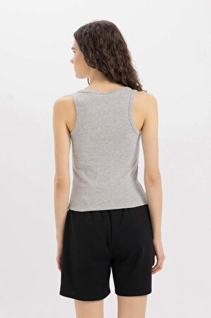 Slim Fit Dar Kesim U Yaka Basic Düz Ribana Atlet