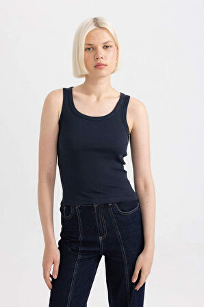 Slim Fit Dar Kesim U Yaka Ribana Atlet