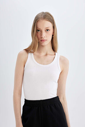 Slim Fit Dar Kesim U Yaka Basic Düz Ribana Atlet