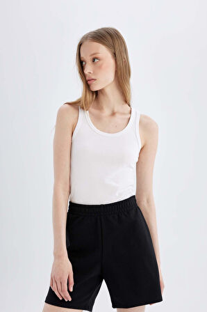 Slim Fit Dar Kesim U Yaka Basic Düz Ribana Atlet