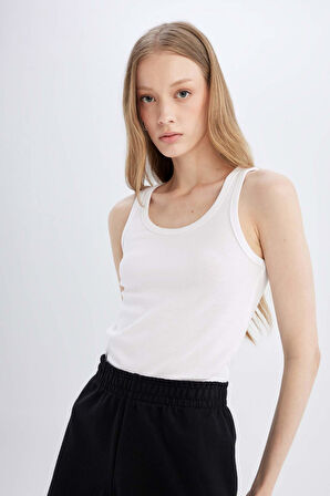 Slim Fit Dar Kesim U Yaka Basic Düz Ribana Atlet