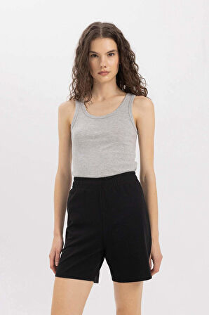 Slim Fit Dar Kesim U Yaka Basic Düz Ribana Atlet