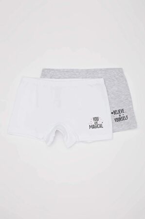 DeFacto Kız Çocuk Baskılı Uzun Fit 2'li Boxer C7967A824HSGR93