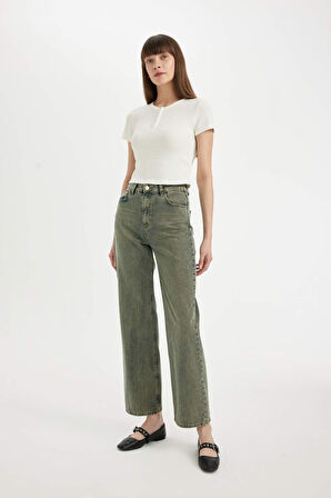 90's Wide Leg Geniş Paça Yüksek Bel Jean Yıkamalı Pantolon