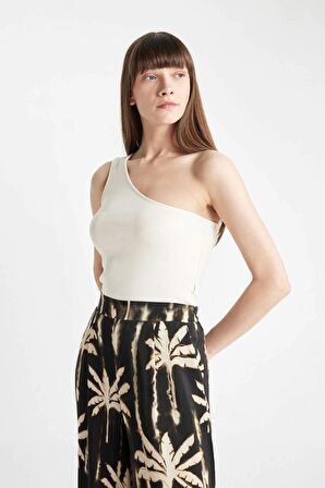 Slim Fit Tek Omuzlu Fitilli Kaşkorse Atlet