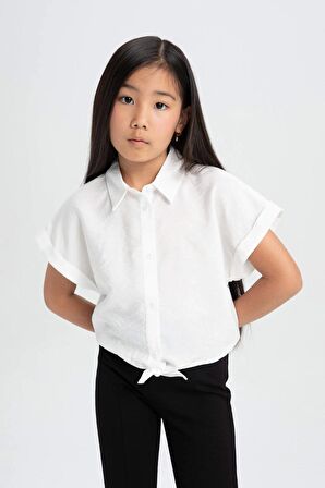 DeFacto Kız Çocuk Cropped Fit Kısa Kollu Gömlek C8287A824SMWT34
