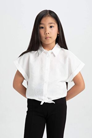 DeFacto Kız Çocuk Cropped Fit Kısa Kollu Gömlek C8287A824SMWT34
