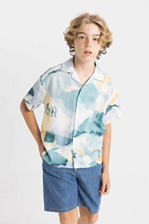 DeFacto Erkek Çocuk Oversize Geniş Kalıp Polo Yaka Viskon Kısa Kollu Gömlek D1522A824HSGN1226