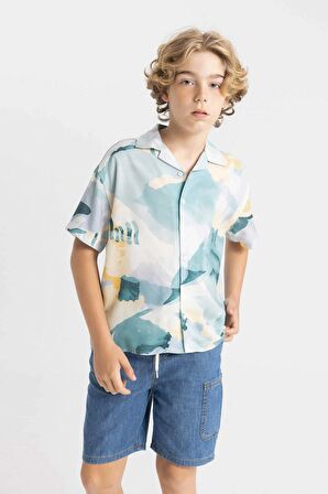 DeFacto Erkek Çocuk Oversize Geniş Kalıp Polo Yaka Viskon Kısa Kollu Gömlek D1522A824HSGN1226