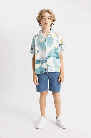 DeFacto Erkek Çocuk Oversize Geniş Kalıp Polo Yaka Viskon Kısa Kollu Gömlek D1522A824HSGN1226