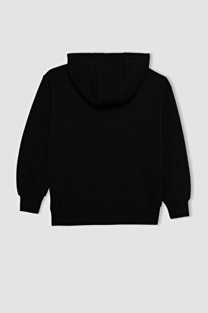 DeFacto Erkek Çocuk Siyah Cepli Kapüşonlu Kalın Basic Düz Okul Sweatshirt C7564A824AUBK81