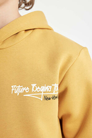 DeFacto Erkek Çocuk Baskılı Kapüşonlu Kalın Okul Sweatshirt C7560A824AUYL244