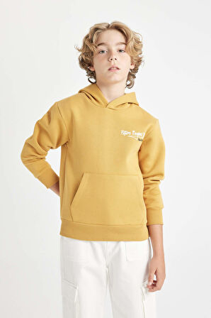 DeFacto Erkek Çocuk Baskılı Kapüşonlu Kalın Okul Sweatshirt C7560A824AUYL244