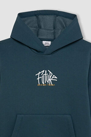 DeFacto Erkek Çocuk Yazı Baskılı Cepli Kapüşonlu Okul Sweatshirt C7560A824AUGN807