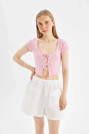 DeFacto Coool Fitted Fitilli Kaşkorse Önü Bağlamalı Kısa Kollu Hırka D1613AX24SMPN253