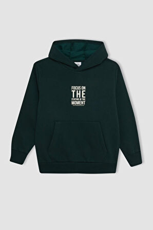 DeFacto Erkek Çocuk Cepli Yazı Baskılı Kapüşonlu Okul Sweatshirt C7567A824WNGN1214