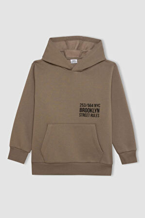 DeFacto Erkek Çocuk Cepli Yazı Baskılı Kapüşonlu Kalın Okul Sweatshirt C7567A824WNKH500