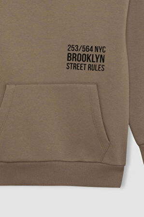 DeFacto Erkek Çocuk Cepli Yazı Baskılı Kapüşonlu Kalın Okul Sweatshirt C7567A824WNKH500