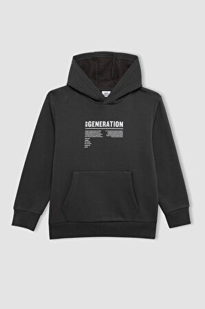 DeFacto Erkek Çocuk Baskılı Kapüşonlu Kalın Okul Sweatshirt C7567A824WNAR213