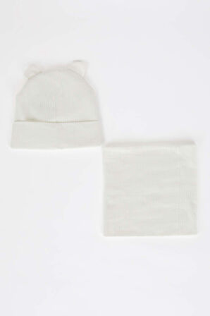 Kız Bebek 2'li Takım Fitilli Kaşkorse Bere Boyunluk