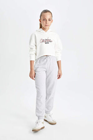 DeFacto Kız Çocuk Oversize Geniş Kalıp Crop Kapüşonlu Baskılı Sweatshirt D0314A824AUWT47