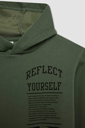 DeFacto Erkek Çocuk Haki Baskılı Kapüşonlu Sweatshirt C9786A824AUKH458