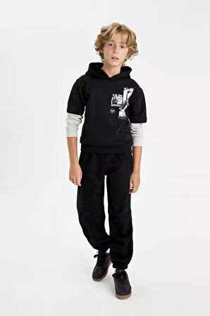 DeFacto Erkek Çocuk Kapüşonlu Baskılı Sweatshirt C9793A824AUBK81