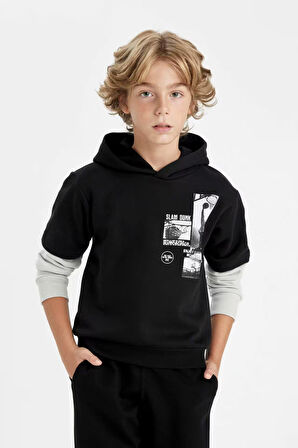 DeFacto Erkek Çocuk Kapüşonlu Baskılı Sweatshirt C9793A824AUBK81