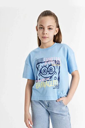 DeFacto Kız Çocuk SpongeBob Bisiklet Yaka Kısa Kollu Crop Tişört C4679A824SMBE791