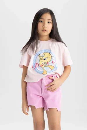 DeFacto Kız Çocuk Looney Tunes Bisiklet Yaka Kısa Kollu Tişört C4825A824SMPN144
