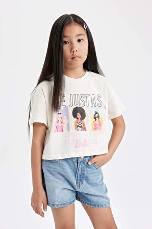 DeFacto Kız Çocuk Barbie Bisiklet Yaka Kısa Kollu Tişört C4828A824SMER99