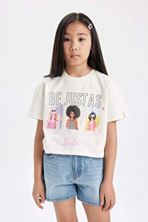 DeFacto Kız Çocuk Barbie Bisiklet Yaka Kısa Kollu Tişört C4828A824SMER99