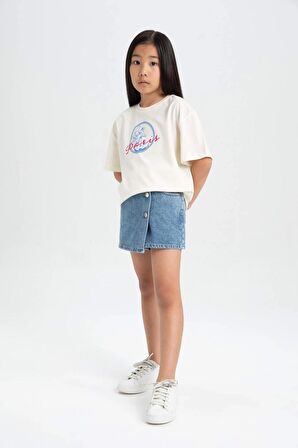 DeFacto Kız Çocuk Looney Tunes Oversize Geniş Kalıp Bisiklet Yaka Kısa Kollu Tişört C4824A824SMER99