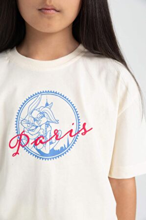 DeFacto Kız Çocuk Looney Tunes Oversize Geniş Kalıp Bisiklet Yaka Kısa Kollu Tişört C4824A824SMER99