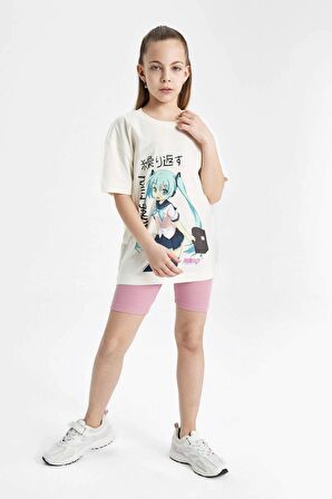 DeFacto Kız Çocuk Hatsune Miku Oversize Geniş Kalıp Bisiklet Yaka Kısa Kollu Tişört C2629A824SMER99