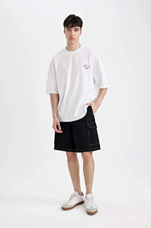 DeFacto Loose Fit Bisiklet Yaka Sırt Baskılı Kısa Kollu Tişört C2488AX24SMWT34