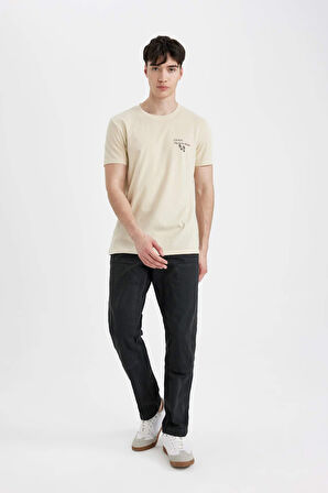 Slim Fit Bisiklet Yaka Baskılı Kısa Kollu Tişört