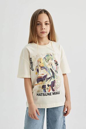 DeFacto Kız Çocuk Hatsune Miku Oversize Fit Bisiklet Yaka Kısa Kollu Tişört C4691A824SMER99