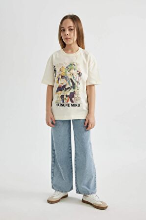 DeFacto Kız Çocuk Hatsune Miku Oversize Fit Bisiklet Yaka Kısa Kollu Tişört C4691A824SMER99