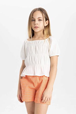 DeFacto Kız Çocuk Relax Fit Bürümcük Kısa Kollu Tişört C2209A824SMER105