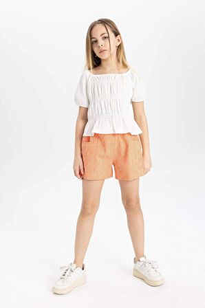 DeFacto Kız Çocuk Relax Fit Bürümcük Kısa Kollu Tişört C2209A824SMER105