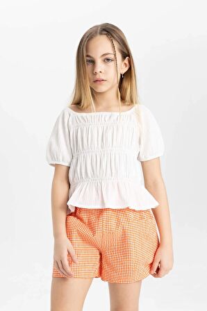 DeFacto Kız Çocuk Relax Fit Bürümcük Kısa Kollu Tişört C2209A824SMER105