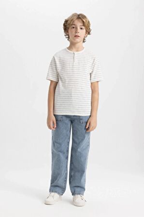 DeFacto Erkek Çocuk Hakim Yaka Çizgili Kısa Kollu Tişört C2602A824SMER139
