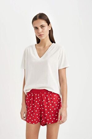 DeFacto Regular Fit Dokuma Şort Pijama Altı-Fall in Love B8697AX24SMRD256