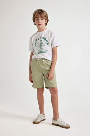 DeFacto Erkek Çocuk Basic Düz Beli Lastikli Cepli Gabardin Şort C2956A824SMGN1156
