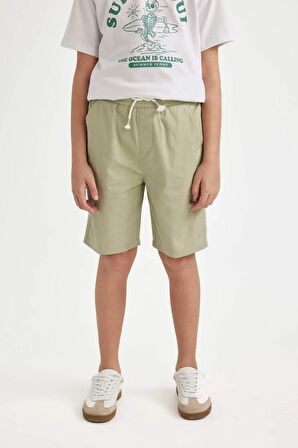DeFacto Erkek Çocuk Basic Düz Beli Lastikli Cepli Gabardin Şort C2956A824SMGN1156