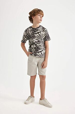 DeFacto Erkek Çocuk Basic Düz Beli Lastikli Cepli Gabardin Şort C2956A824SMGR492