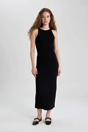 DeFacto Bodycon Halter Yaka Fitilli Kaşkorse Maxi Kolsuz Elbise A4828AX24SMBK81