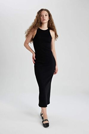 DeFacto Bodycon Halter Yaka Fitilli Kaşkorse Maxi Kolsuz Elbise A4828AX24SMBK81