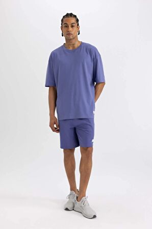 DeFactoFit Oversize Geniş Kalıp Bisiklet Yaka Baskılı Kısa Kollu Sporcu Tişört A1624AX24SMPR484